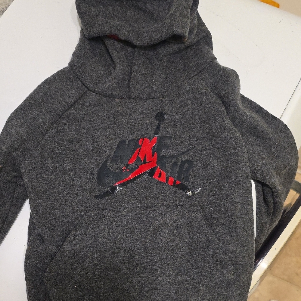 Nike Kids Gray Hoodie with Red Logo